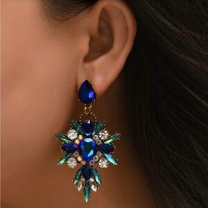 Statement Blue Crystal Drop Earrings - Brand